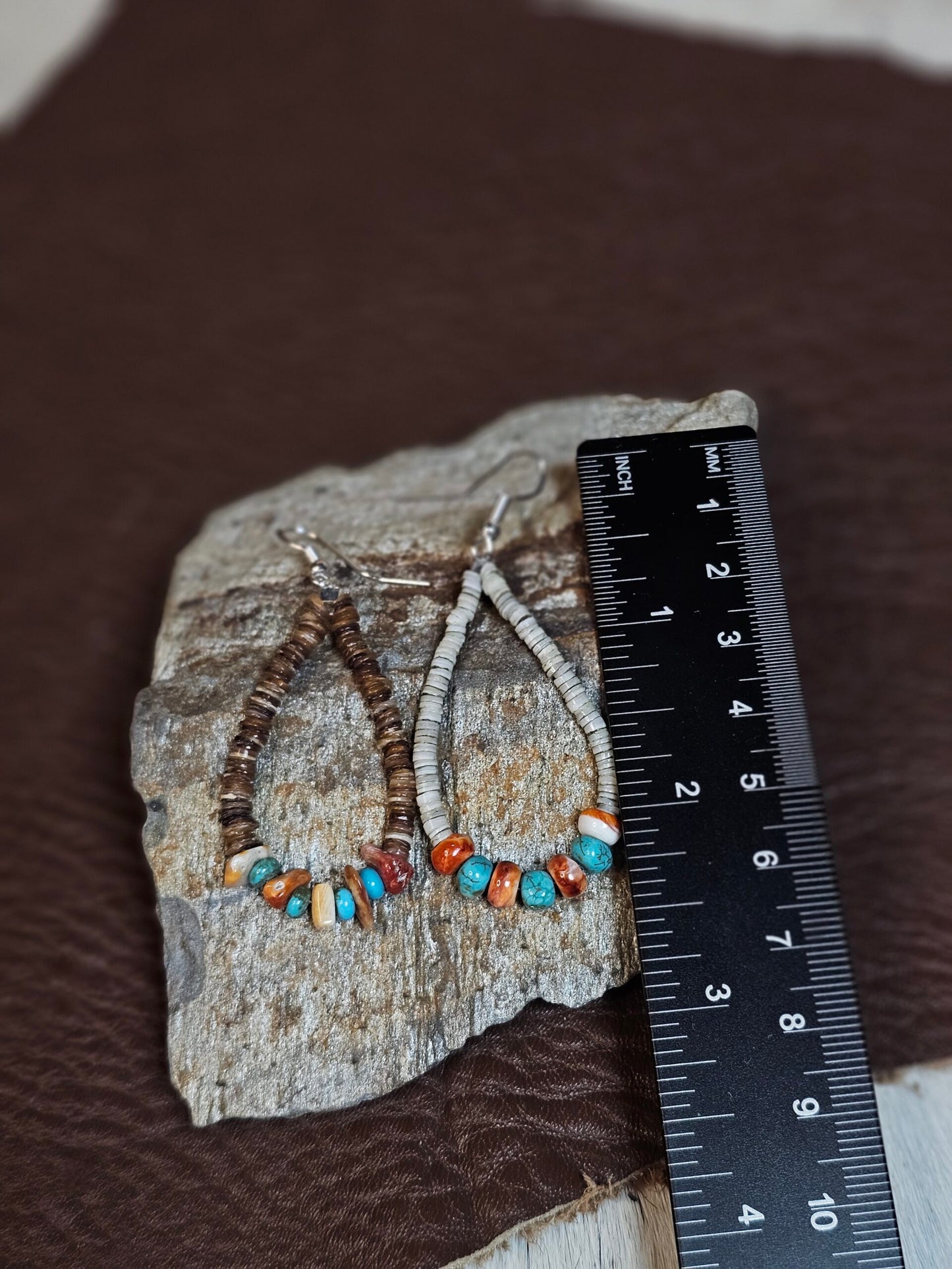 Spiny Oyster Heishi Earrings w/ Royston Turquoise