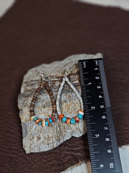 Spiny Oyster Heishi Earrings w/ Royston Turquoise