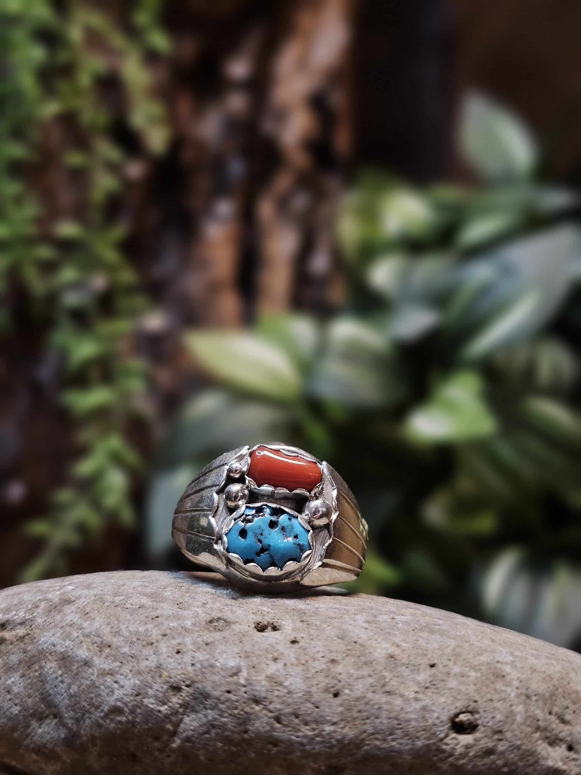 Sleeping Beauty Turquoise and Coral Ring