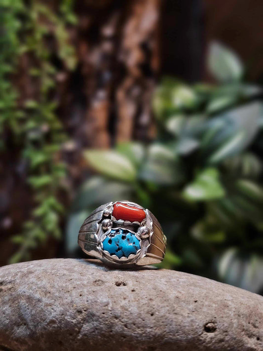 Sleeping Beauty Turquoise and Coral Ring