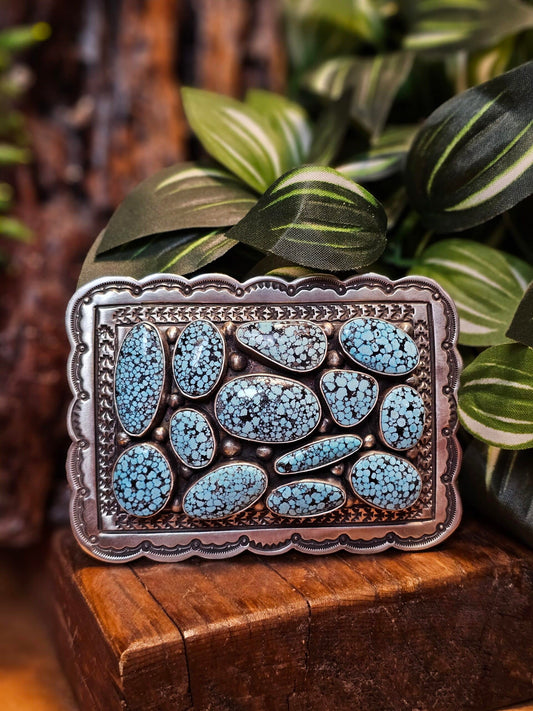Kingman Spiderweb Turquoise Belt Buckle
