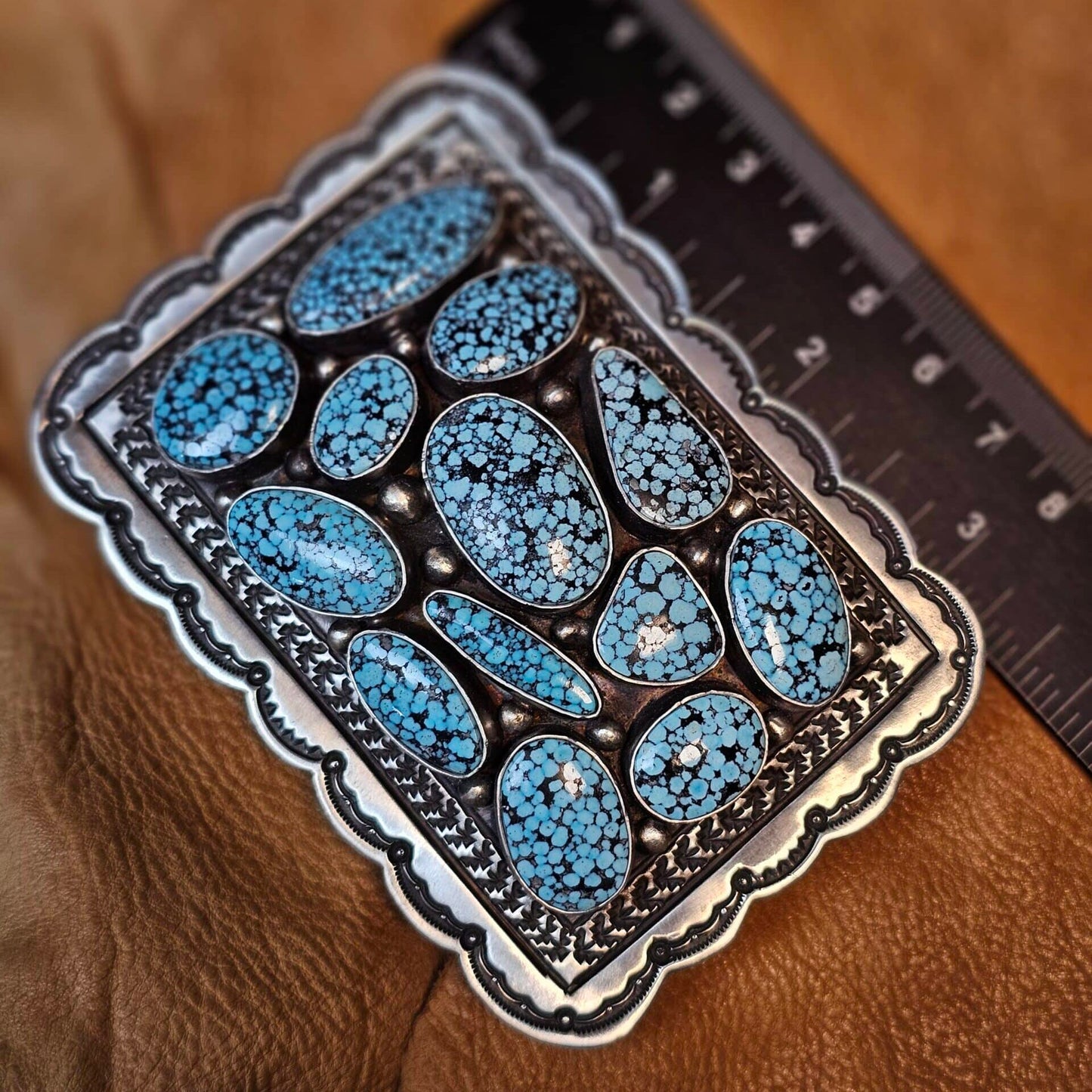 Kingman Spiderweb Turquoise Belt Buckle