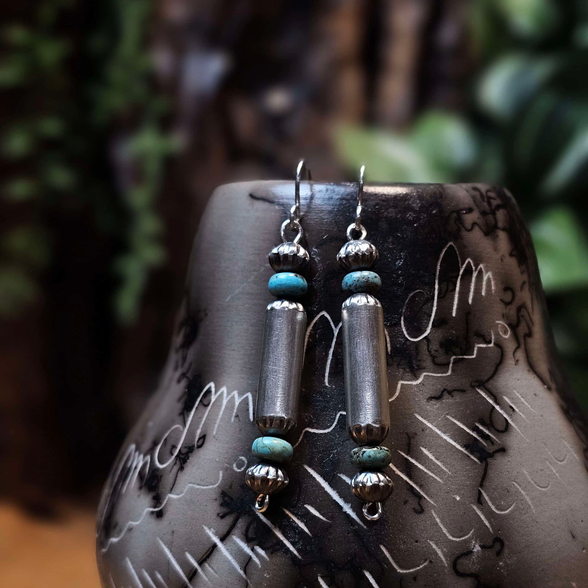 Navajo Pearl Earrings w/ Kingman Turquoise and Barrel Beads