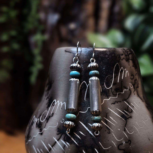 Navajo Pearl Earrings w/ Kingman Turquoise and Barrel Beads