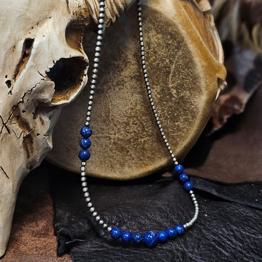16in. Navajo Pearl Necklace w/ Blue Lapis