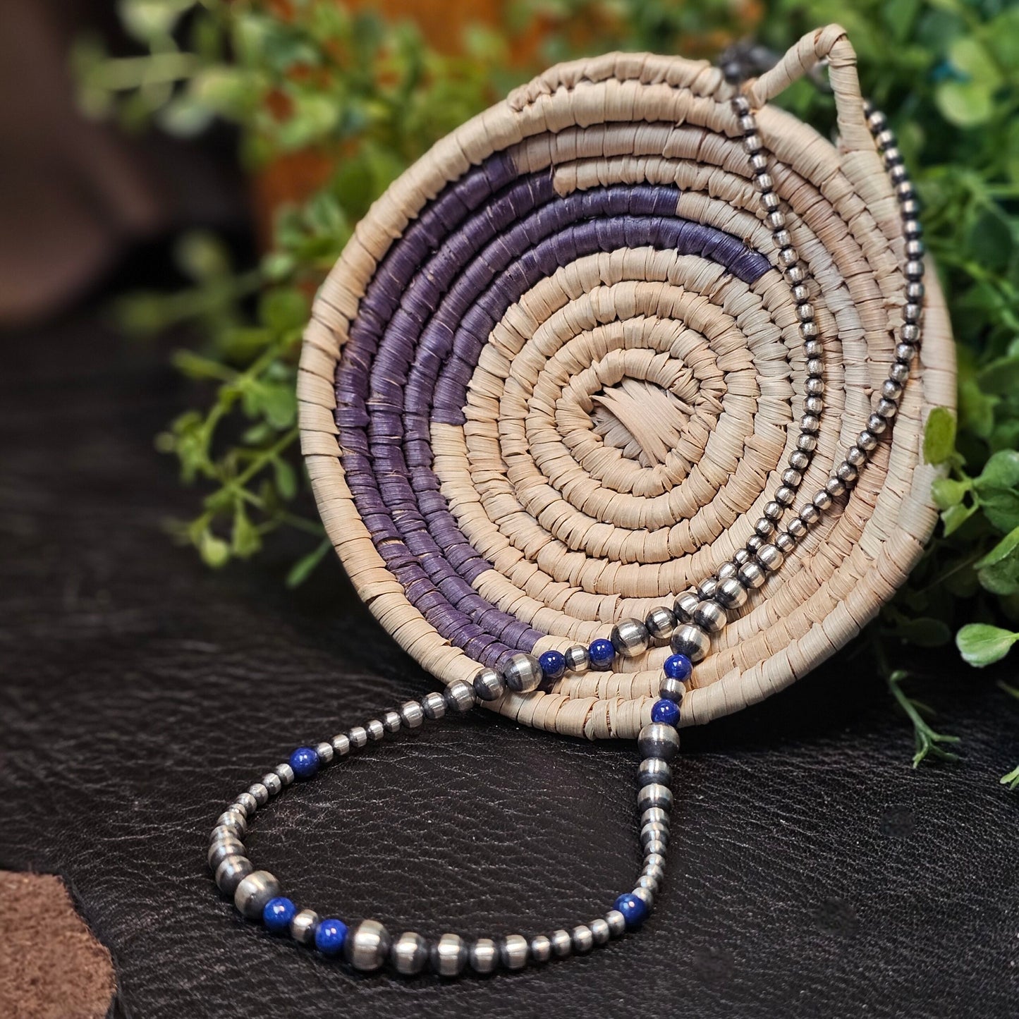 16in. Navajo Pearl Necklace w/ Blue Lapis