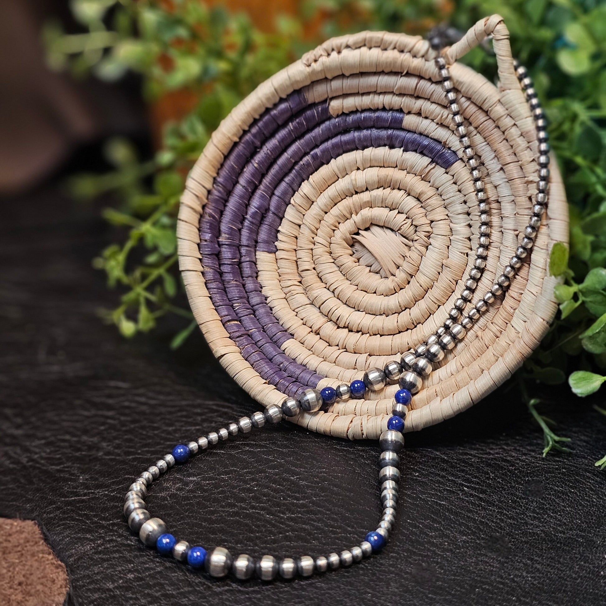 16in. Navajo Pearl Necklace w/ Blue Lapis