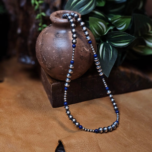 20in. Navajo Pearl Necklace w/ Blue Lapis