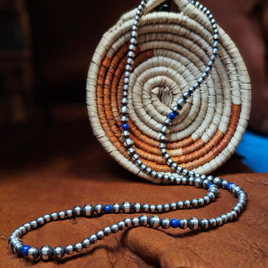 24in. Navajo Pearl Necklace w/ Blue Lapis