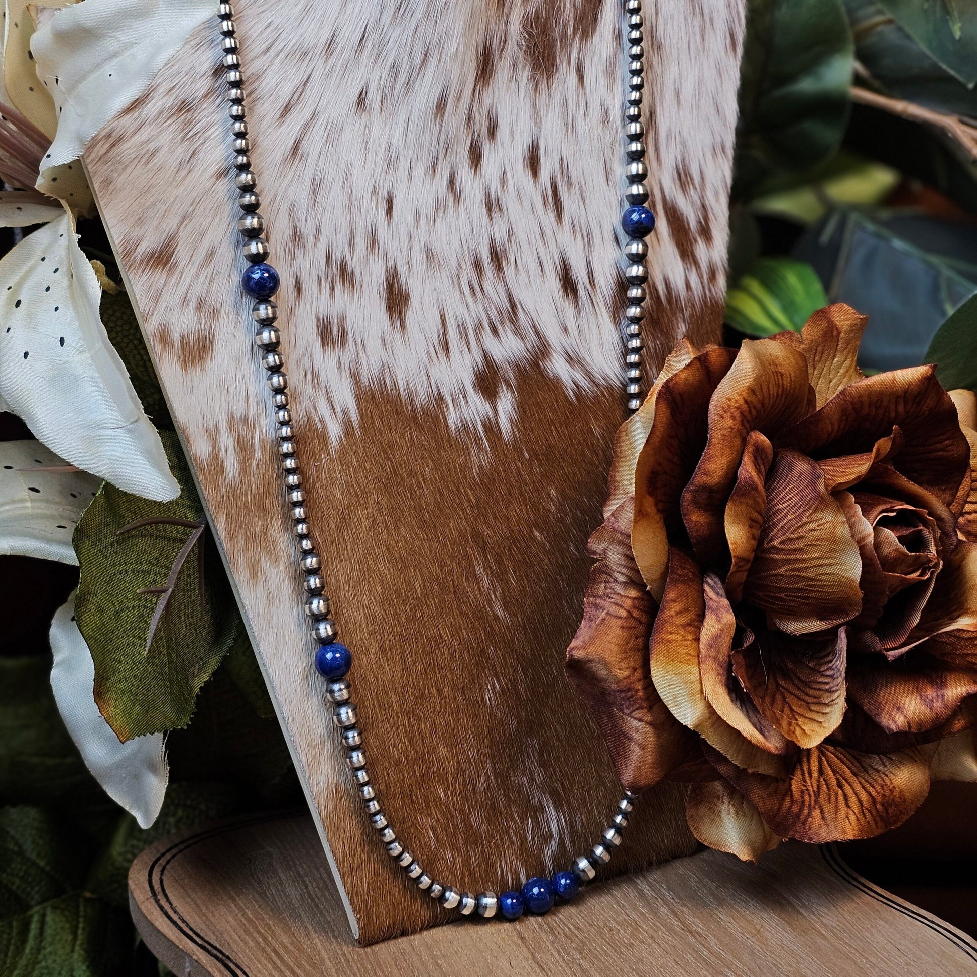 24in. Navajo Pearl Necklace w/ Blue Lapis