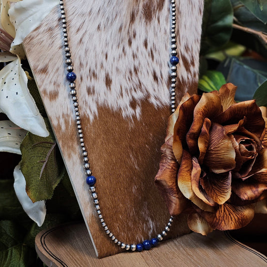 24in. Navajo Pearl Necklace w/ Blue Lapis