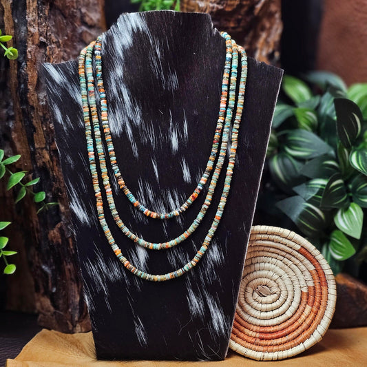 16in. Heishi Necklace w/ Assorted Turquoise and Spiny Oyster