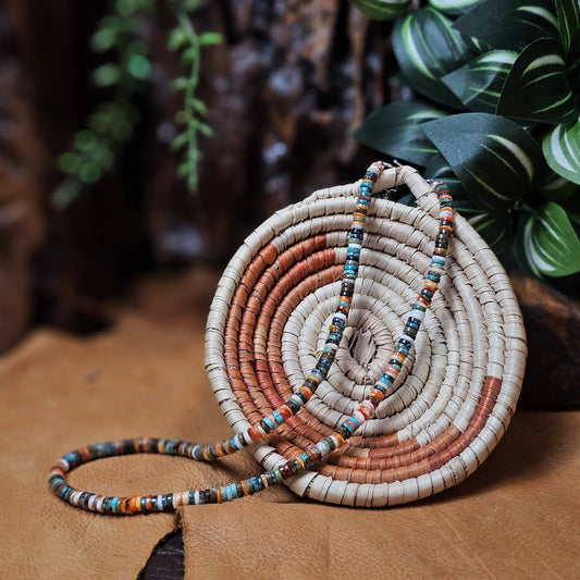 16in. Heishi Necklace w/ Assorted Turquoise and Spiny Oyster