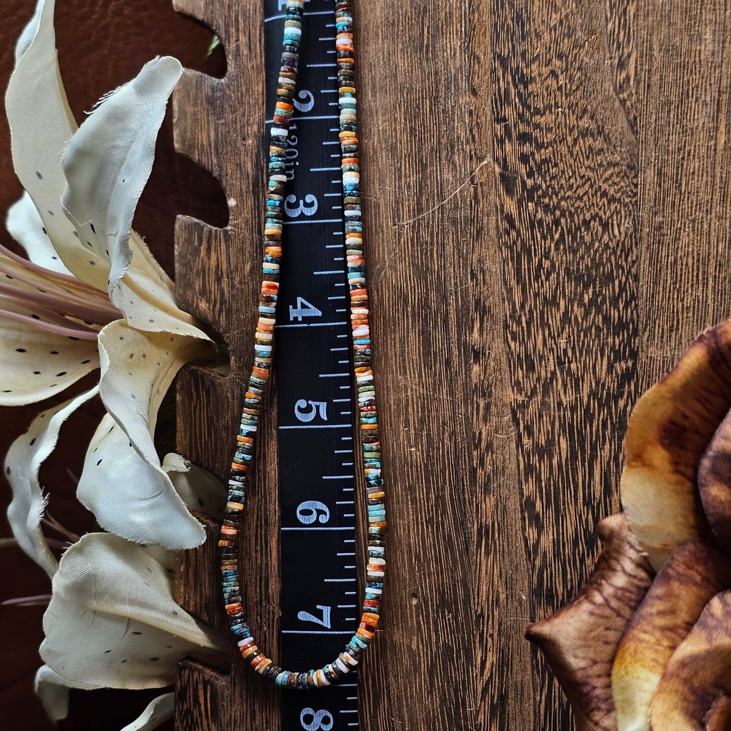 16in. Heishi Necklace w/ Assorted Turquoise and Spiny Oyster