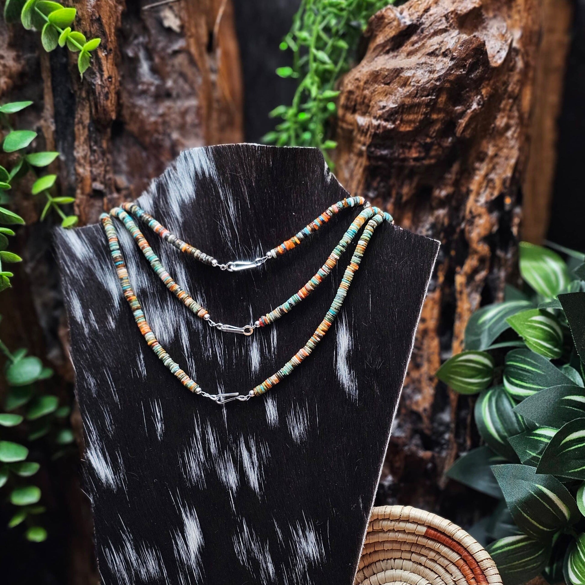 16in. Heishi Necklace w/ Assorted Turquoise and Spiny Oyster