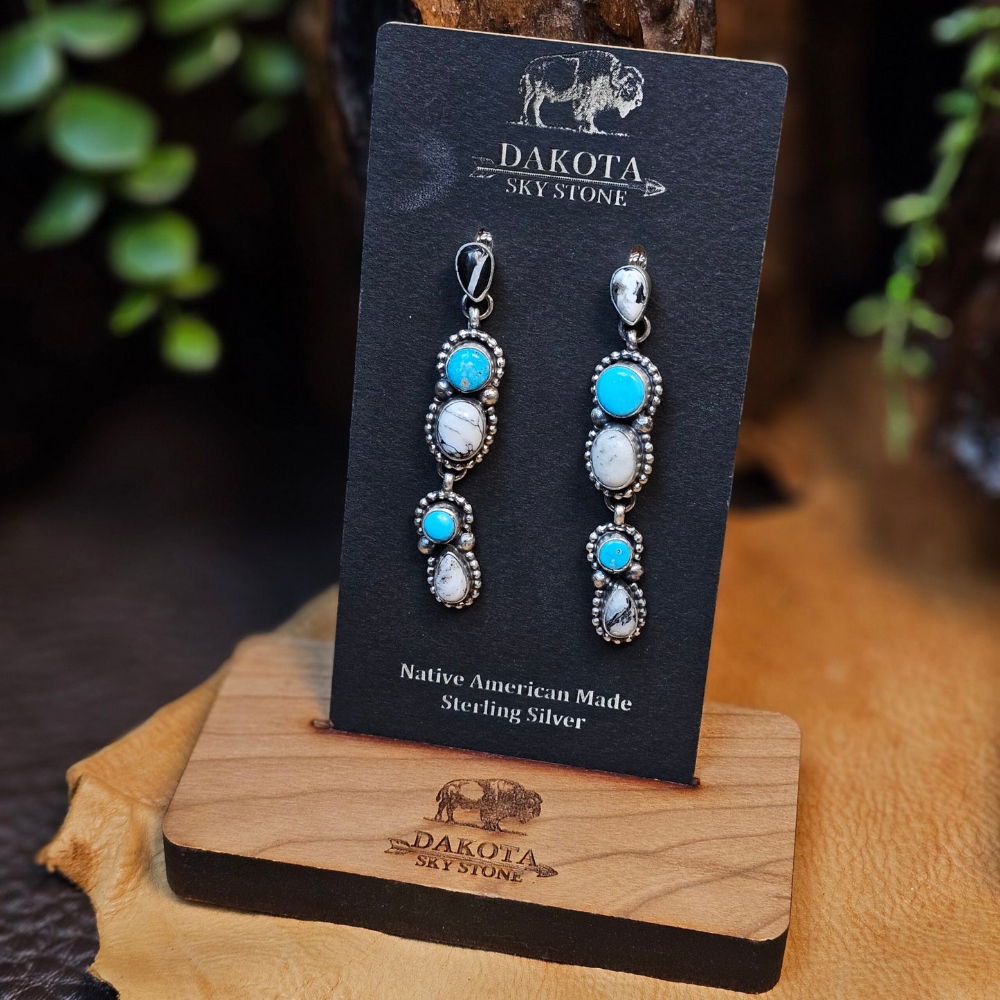 White Buffalo Earrings w/ Kingman Turquoise