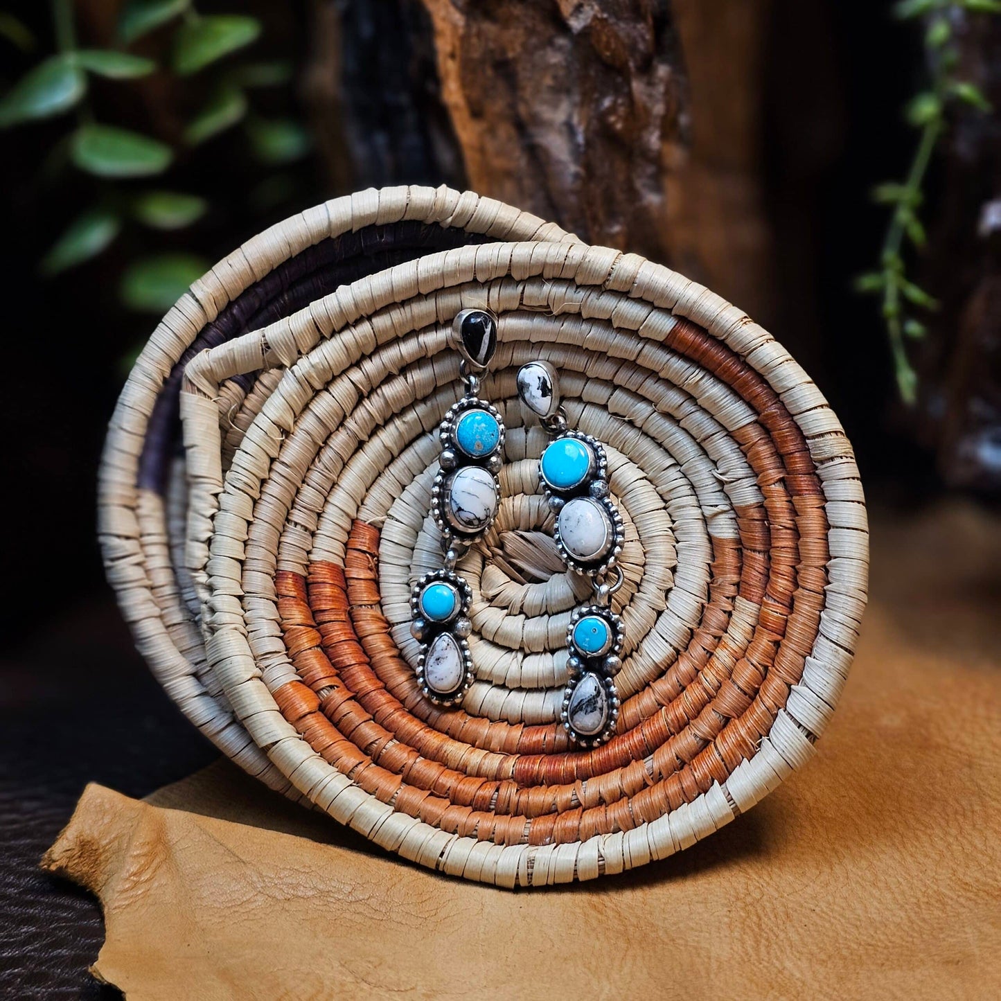 White Buffalo Earrings w/ Kingman Turquoise