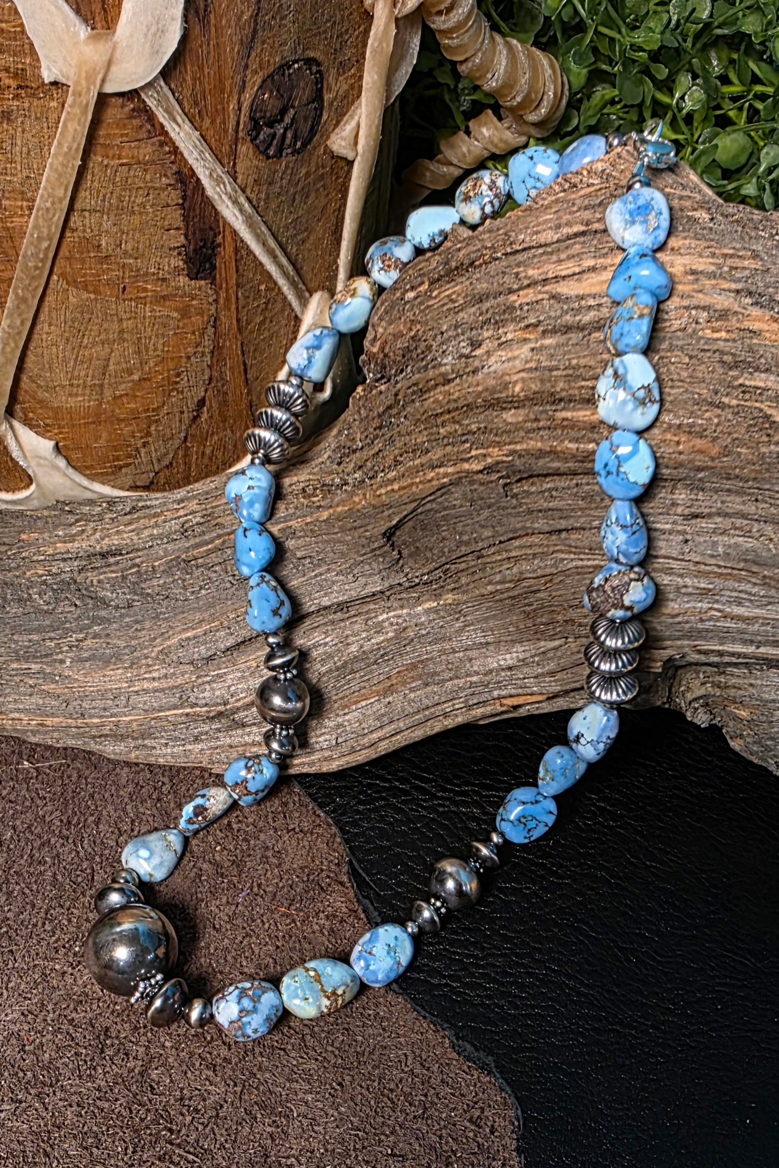 Navajo Pearl Necklace w/ Golden Hills Turquoise - 18.1