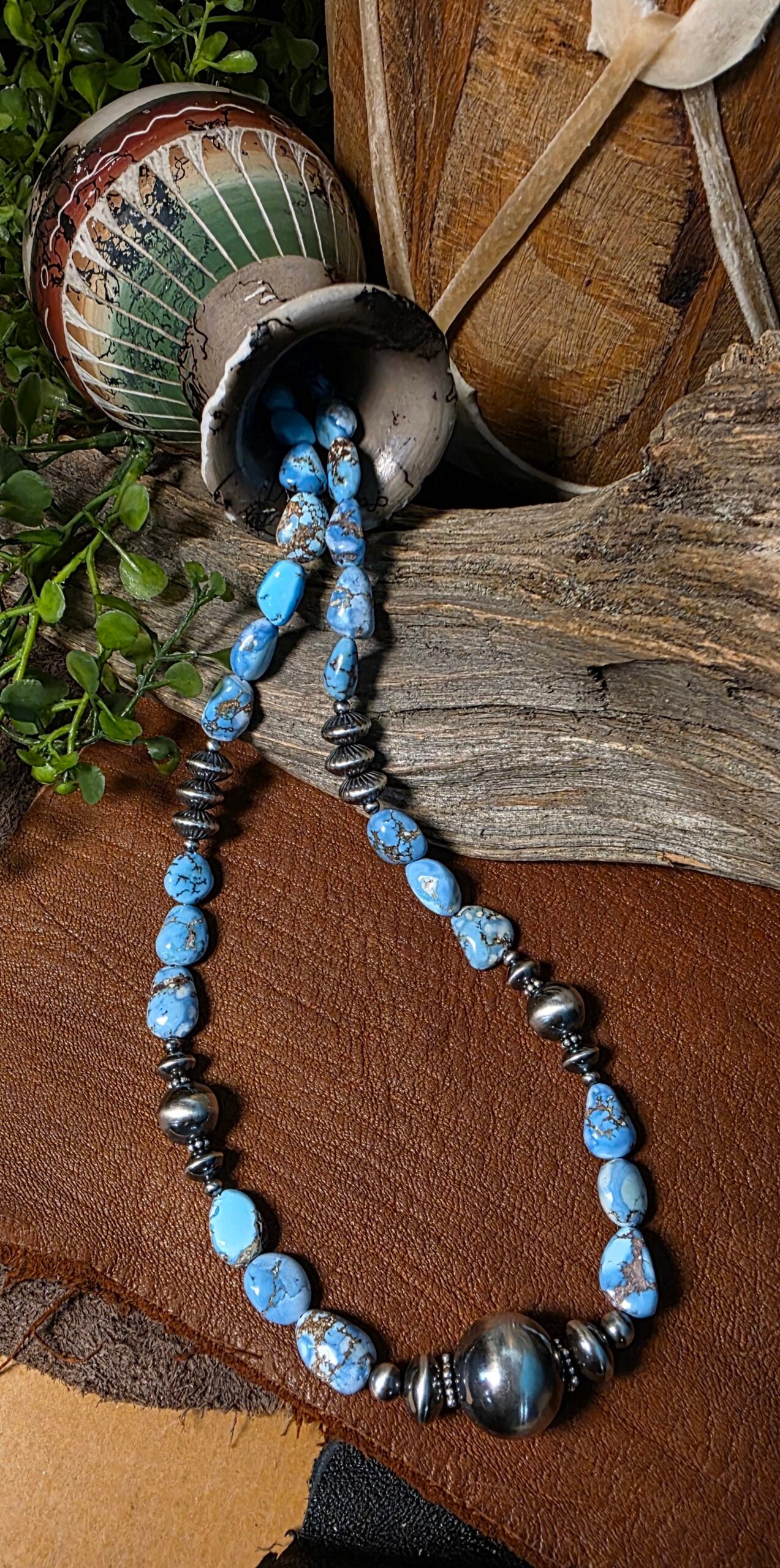 Navajo Pearl Necklace w/ Golden Hills Turquoise - 18.2