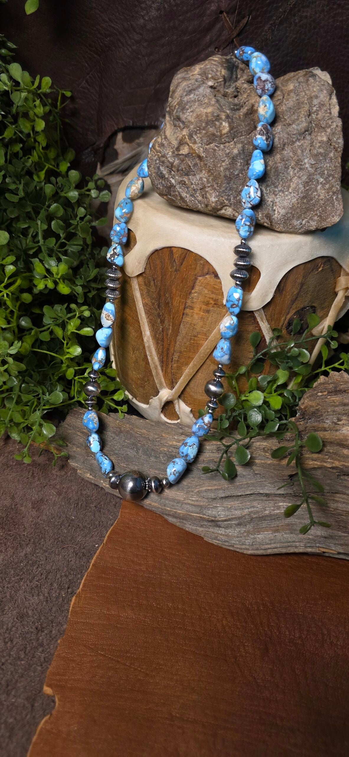 Navajo Pearl Necklace w/ Golden Hills Turquoise - 20.1