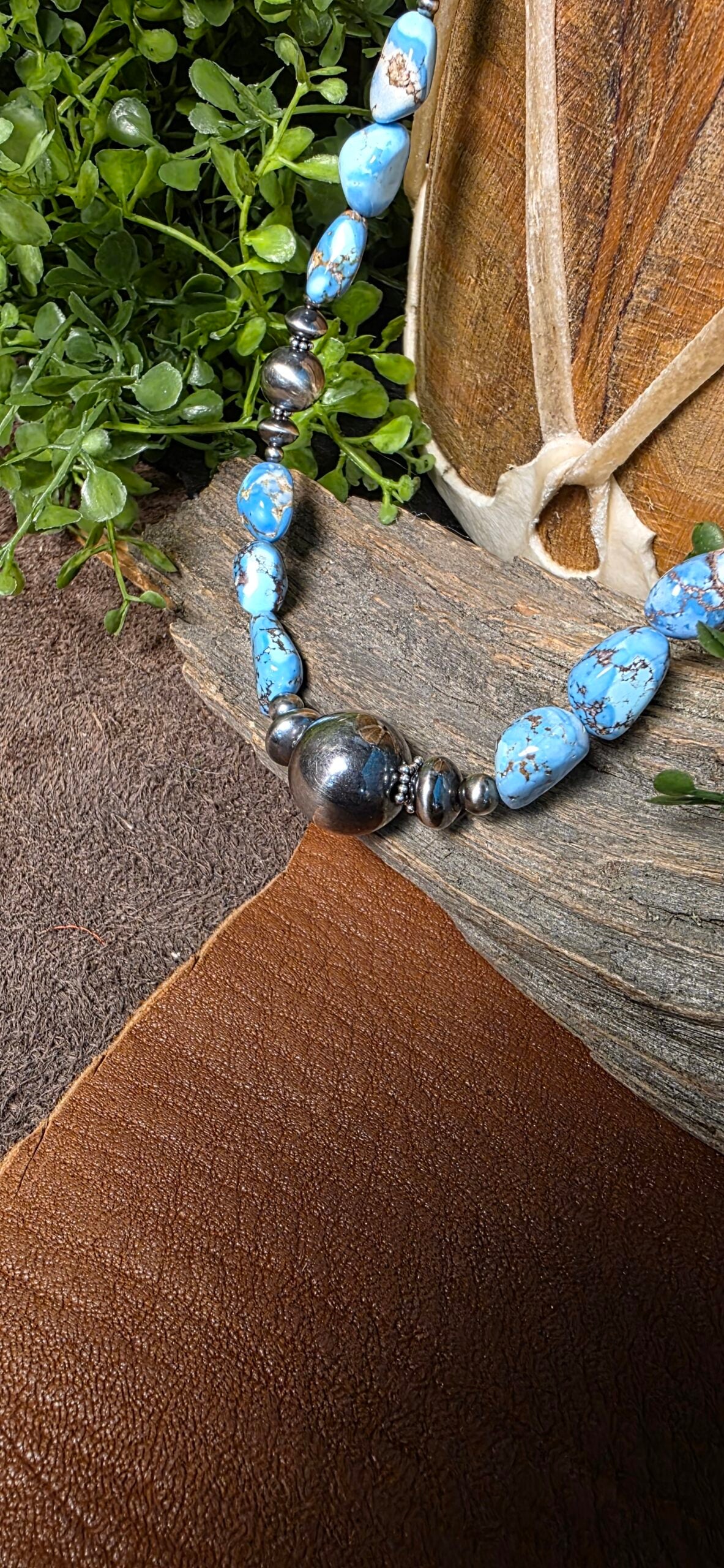 Navajo Pearl Necklace w/ Golden Hills Turquoise