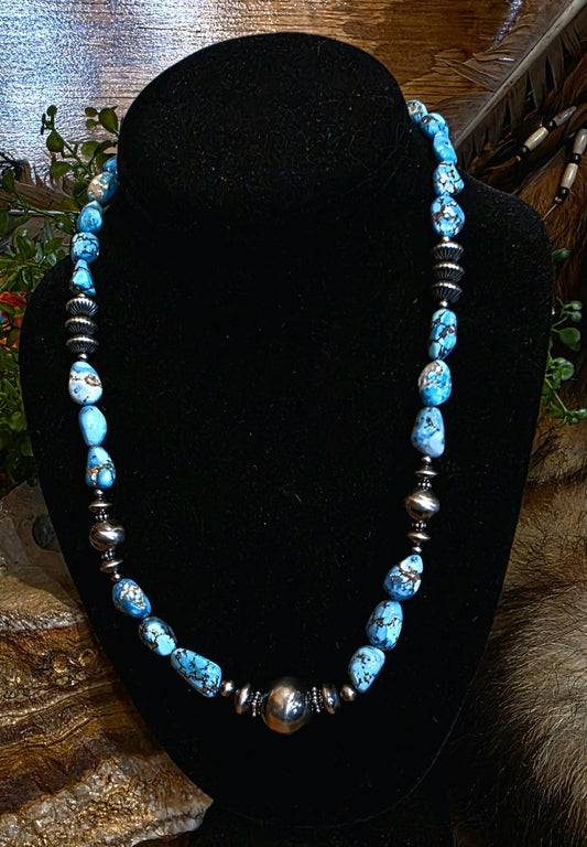 Navajo Pearl Necklace w/ Golden Hills Turquoise