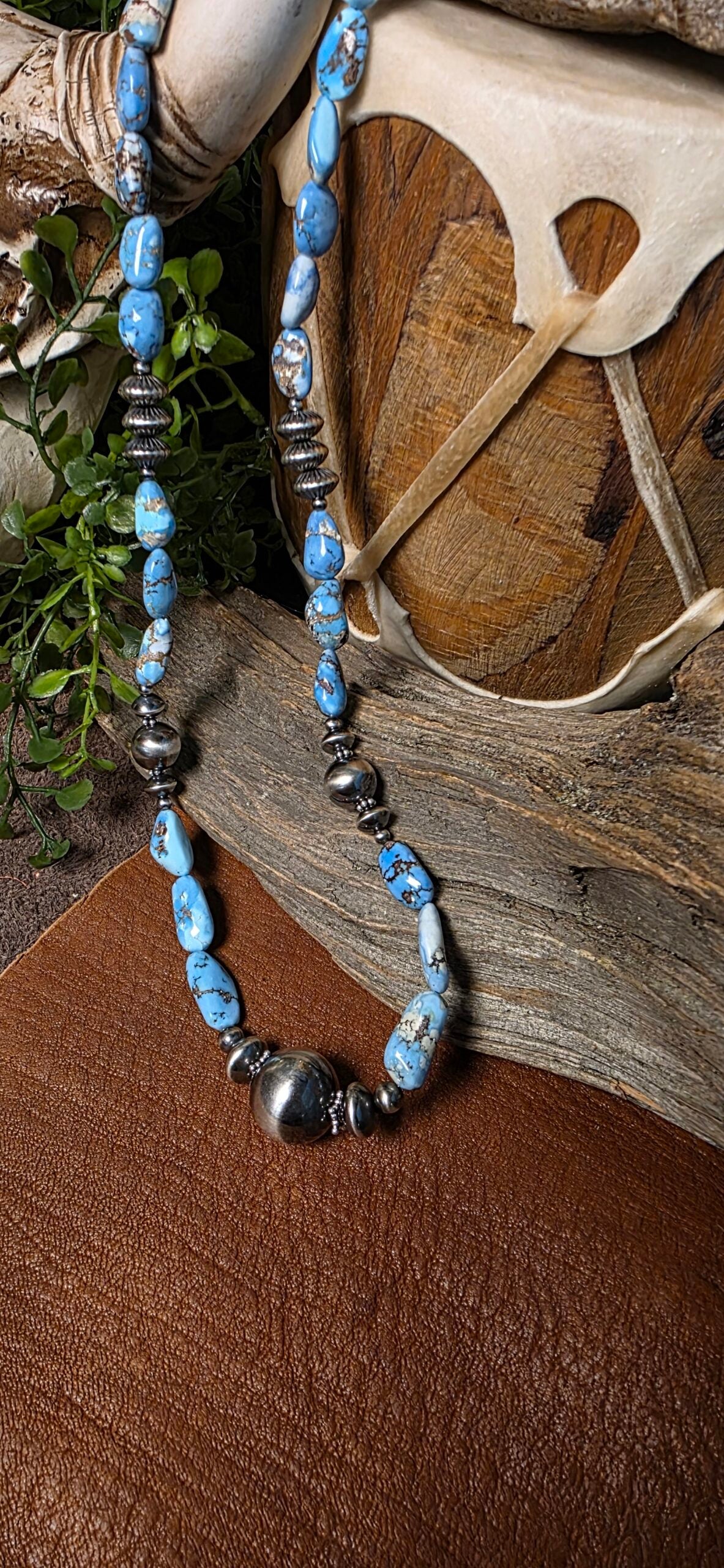 Navajo Pearl Necklace w/ Golden Hills Turquoise - 20.2