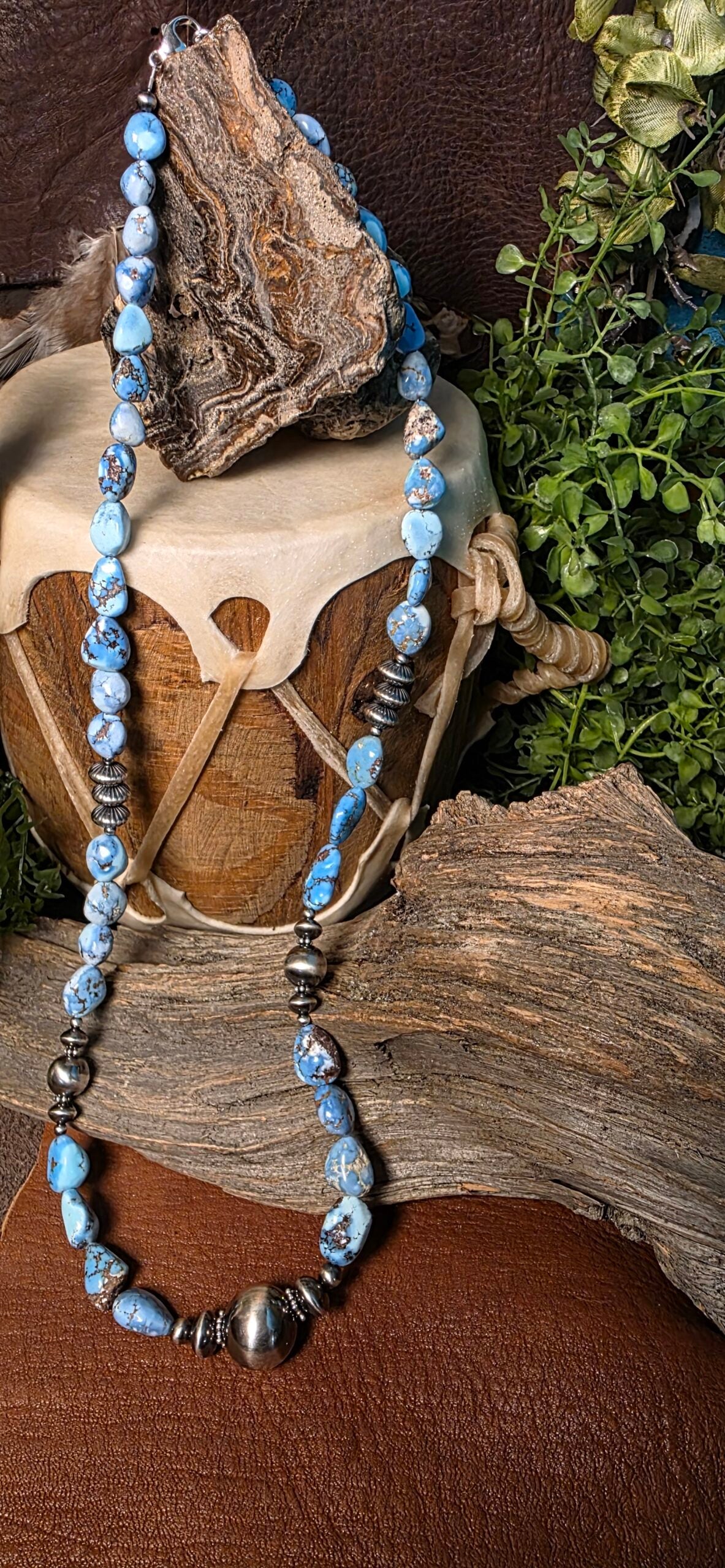 Navajo Pearl Necklace w/ Golden Hills Turquoise