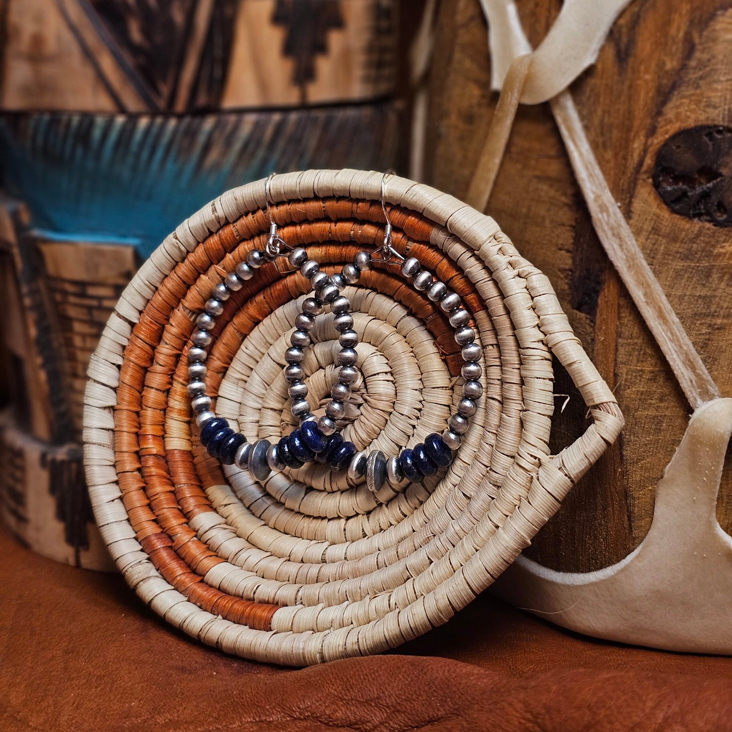 Navajo Pearl Earrings w/ Blue Lapis