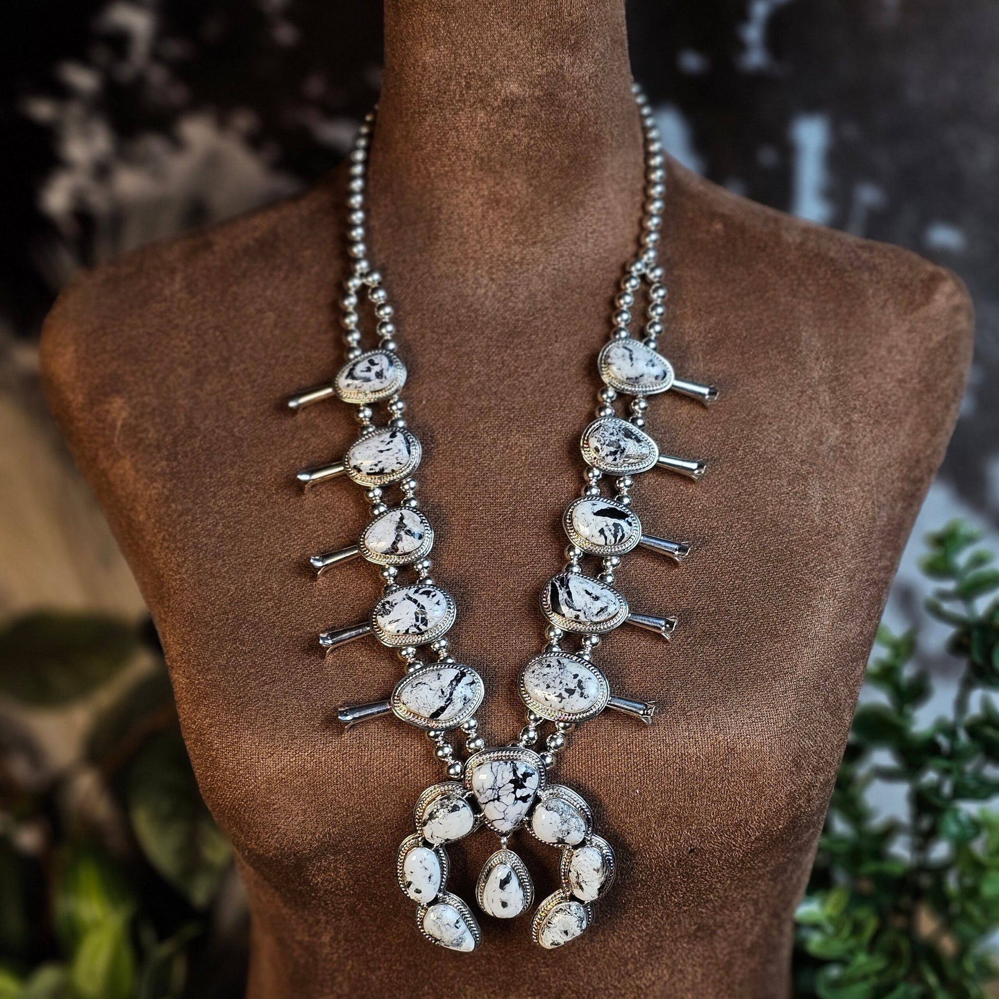 White Buffalo Squash Blossom Necklace