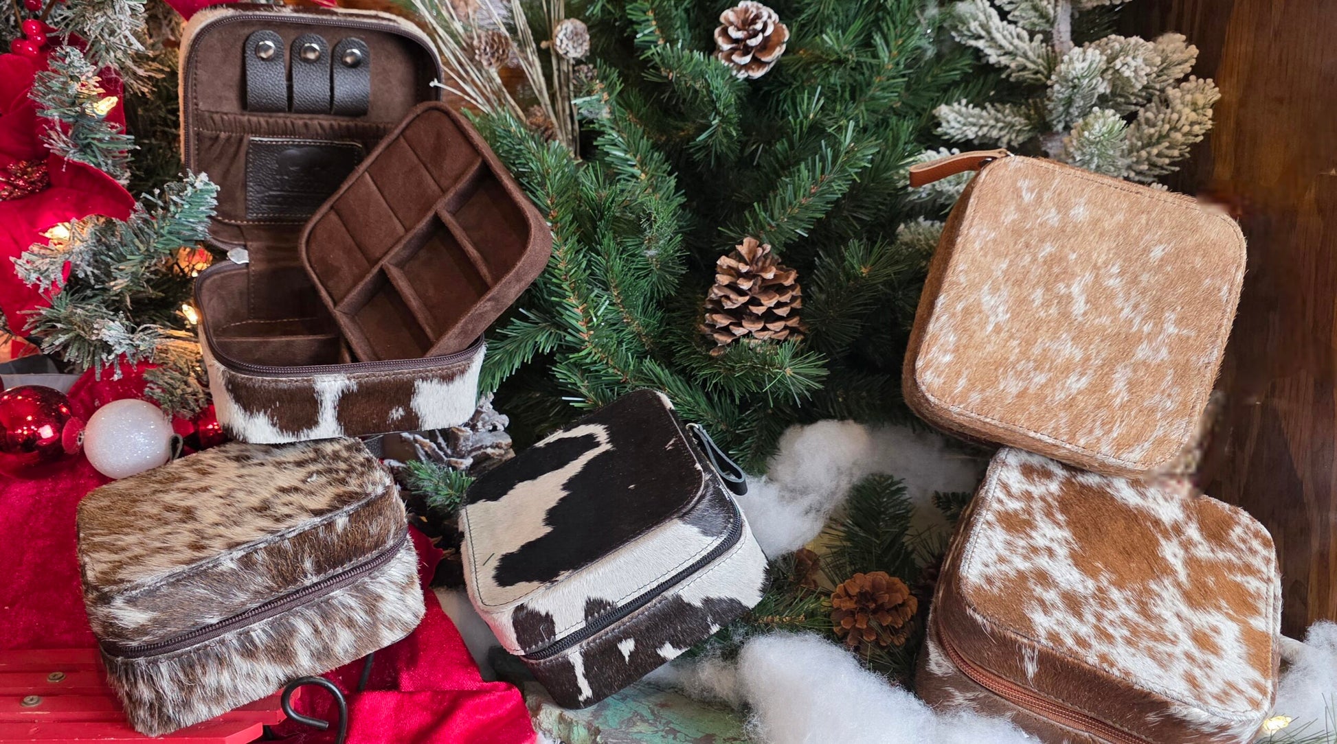 Classic Cowhide Travel Jewelry Box — Square