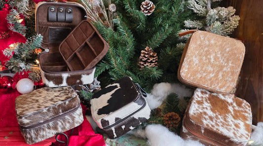 Classic Cowhide Travel Jewelry Box — Square