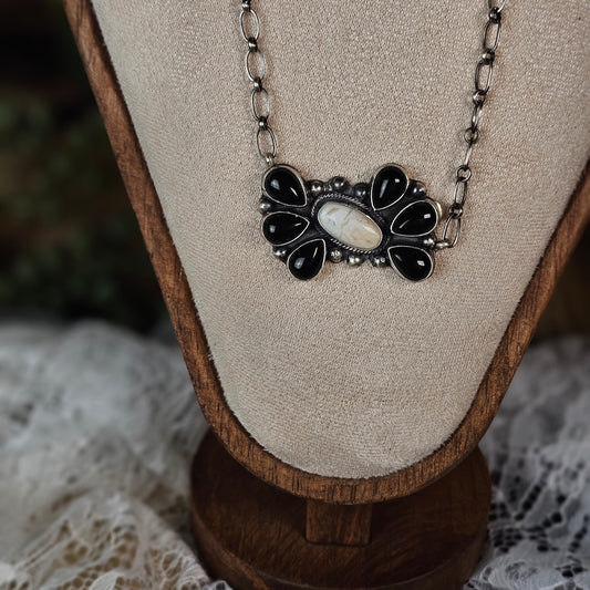 White Buffalo Necklace w/ Black Onyx