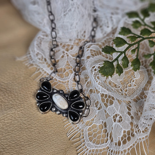 White Buffalo Necklace w/ Black Onyx