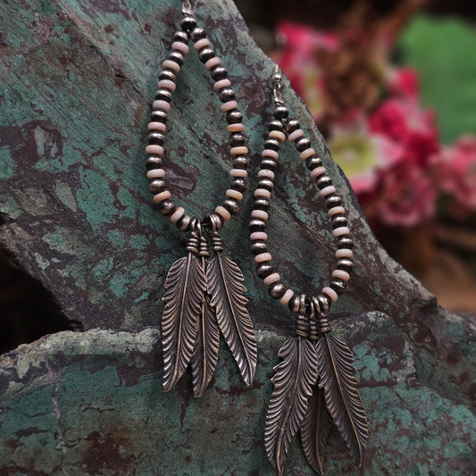 Navajo Pearl Earrings w/ Pink Conch