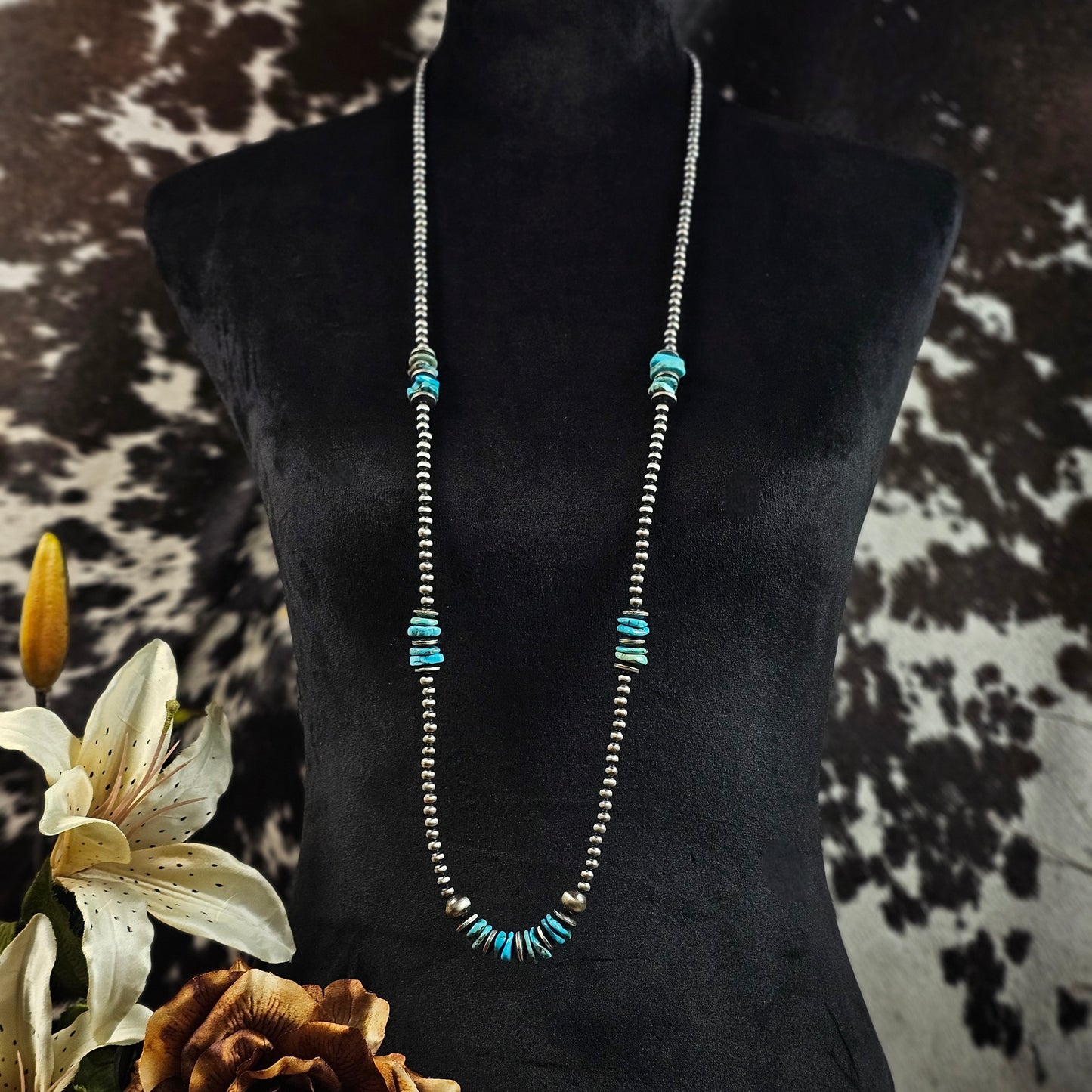 42" Navajo Pearl Necklace w/ Kingman Turquoise Heishi