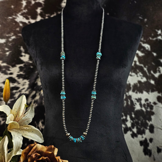 42" Navajo Pearl Necklace w/ Kingman Turquoise Heishi