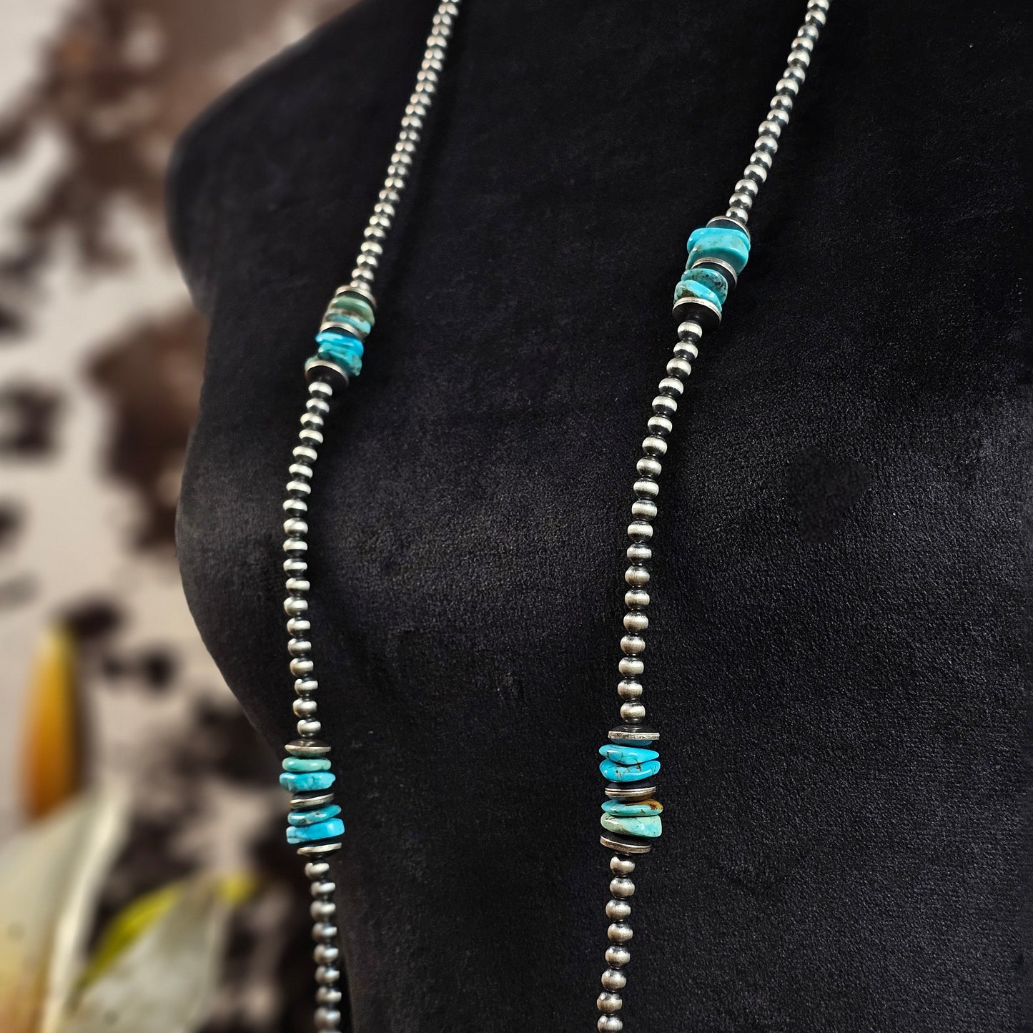 42" Navajo Pearl Necklace w/ Kingman Turquoise Heishi