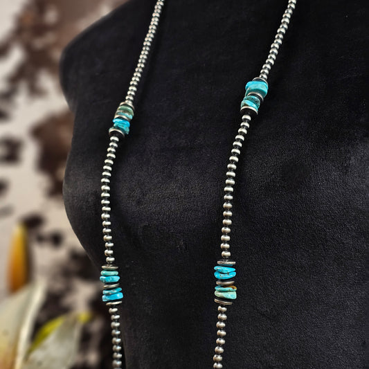 42" Navajo Pearl Necklace w/ Kingman Turquoise Heishi