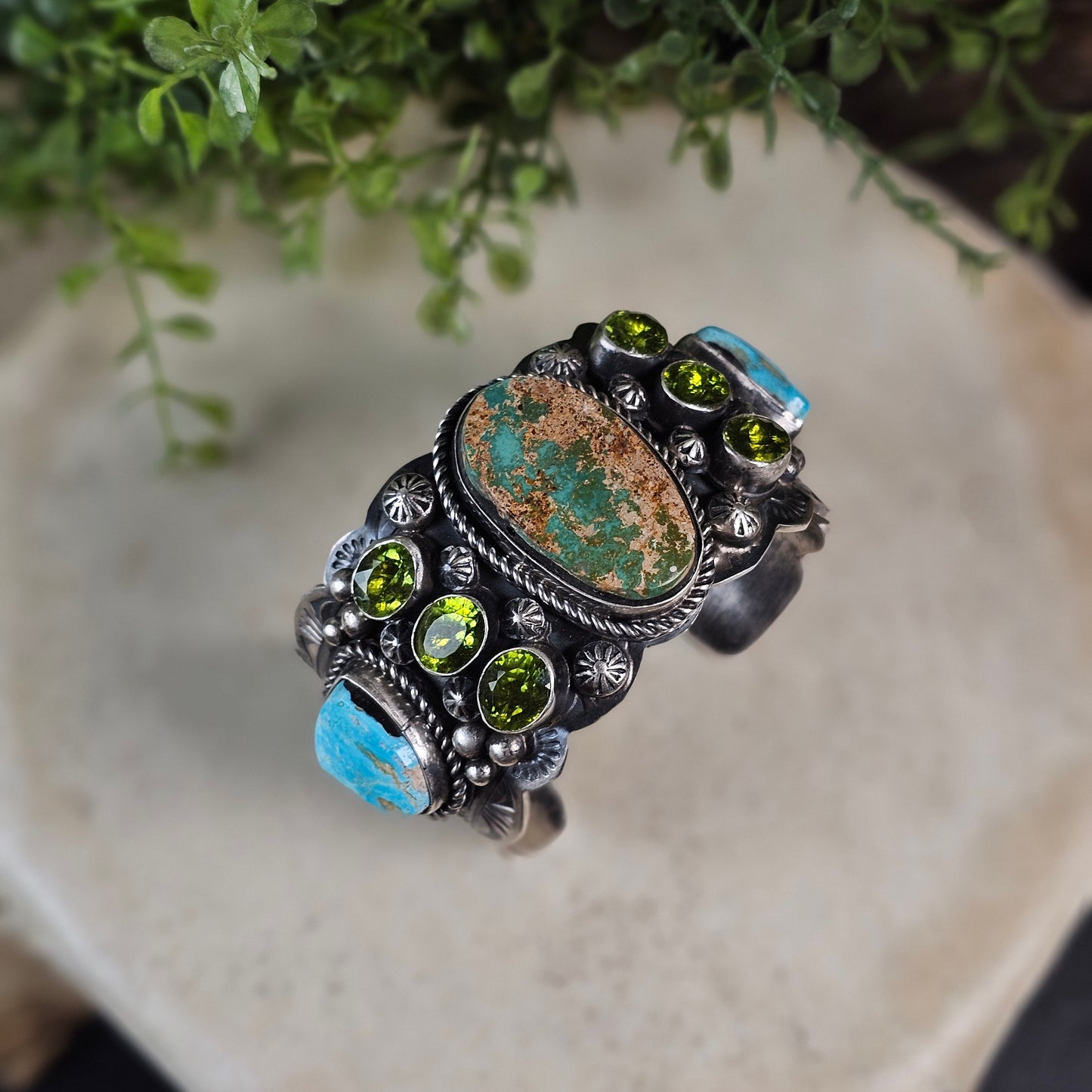 Royston Turquoise Bracelet w/ Kingman Turquoise and Peridot