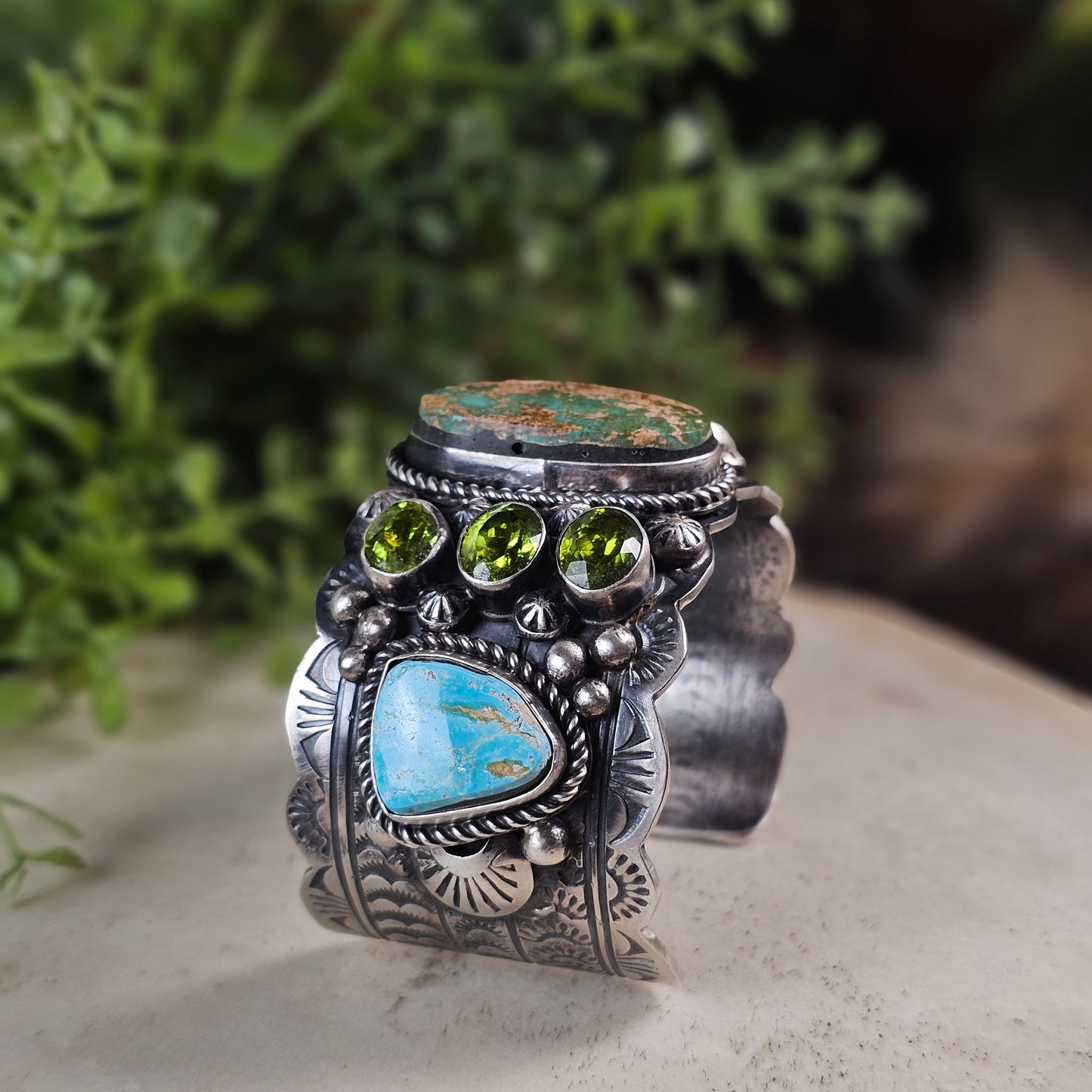Royston Turquoise Bracelet w/ Kingman Turquoise and Peridot