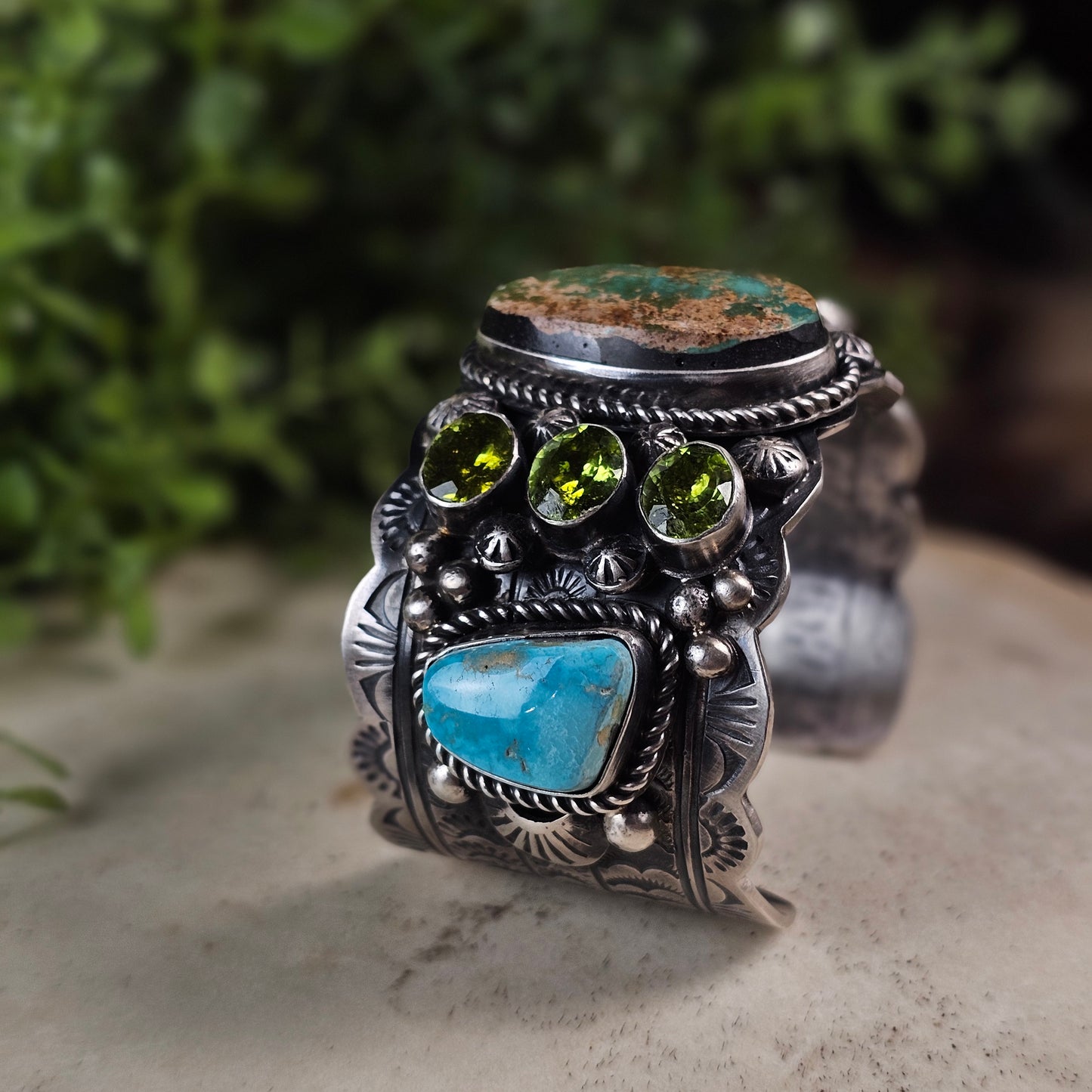 Royston Turquoise Bracelet w/ Kingman Turquoise and Peridot