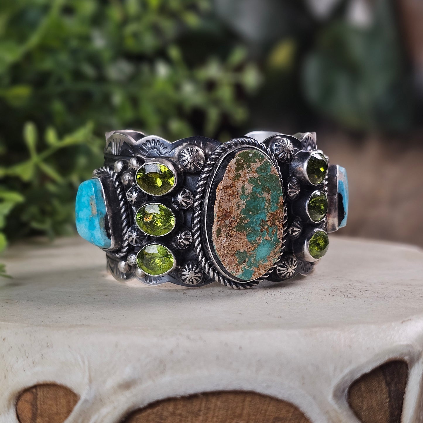 Royston Turquoise Bracelet w/ Kingman Turquoise and Peridot