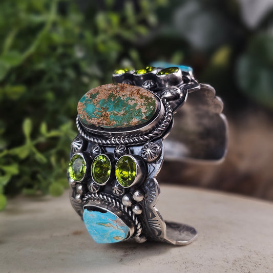 Royston Turquoise Bracelet w/ Kingman Turquoise and Peridot