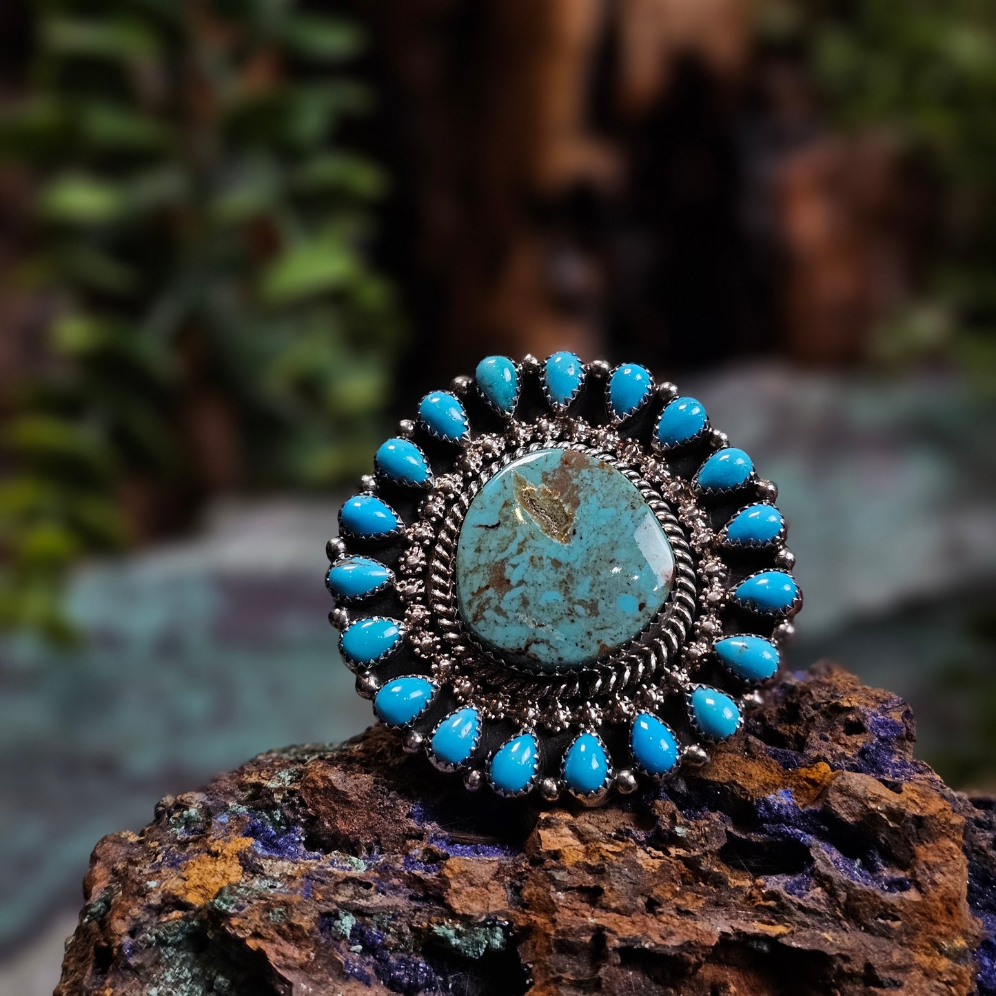 Adjustable Pilot Mountain Turquoise Ring w/ Kingman Turquoise