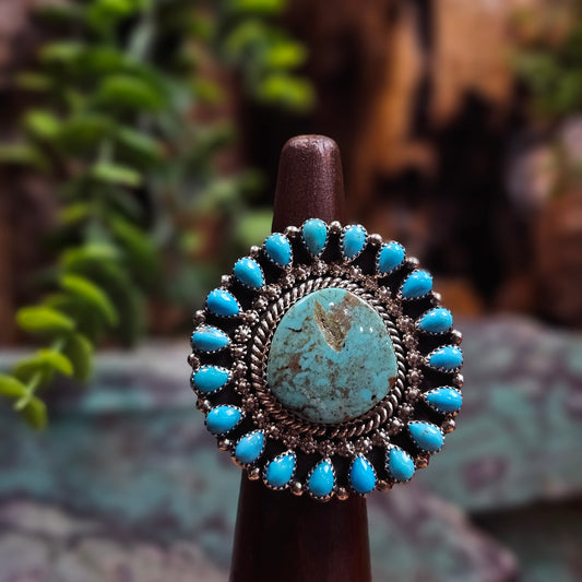 Adjustable Pilot Mountain Turquoise Ring w/ Kingman Turquoise