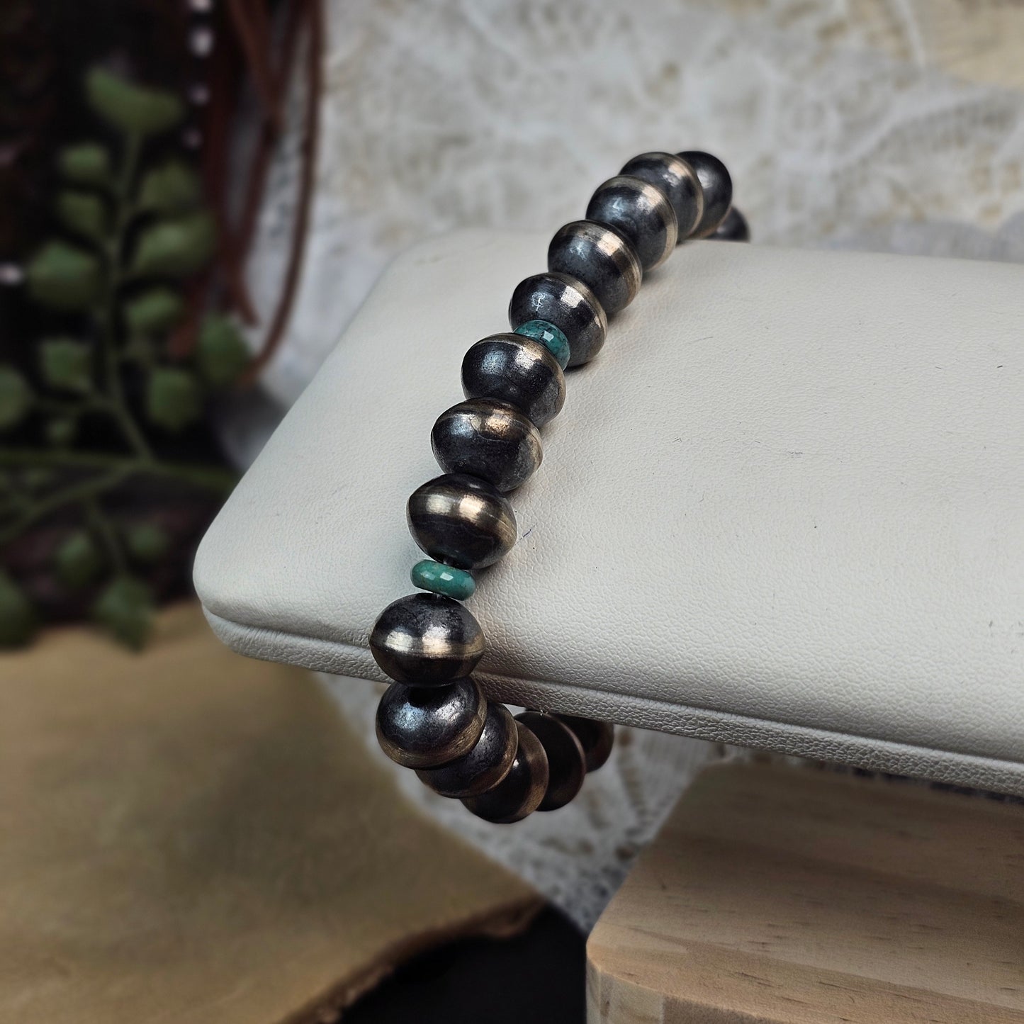 Navajo Pearl Stretch Bracelet w/ Royston Turquoise and Saucer Beads - Various Styles