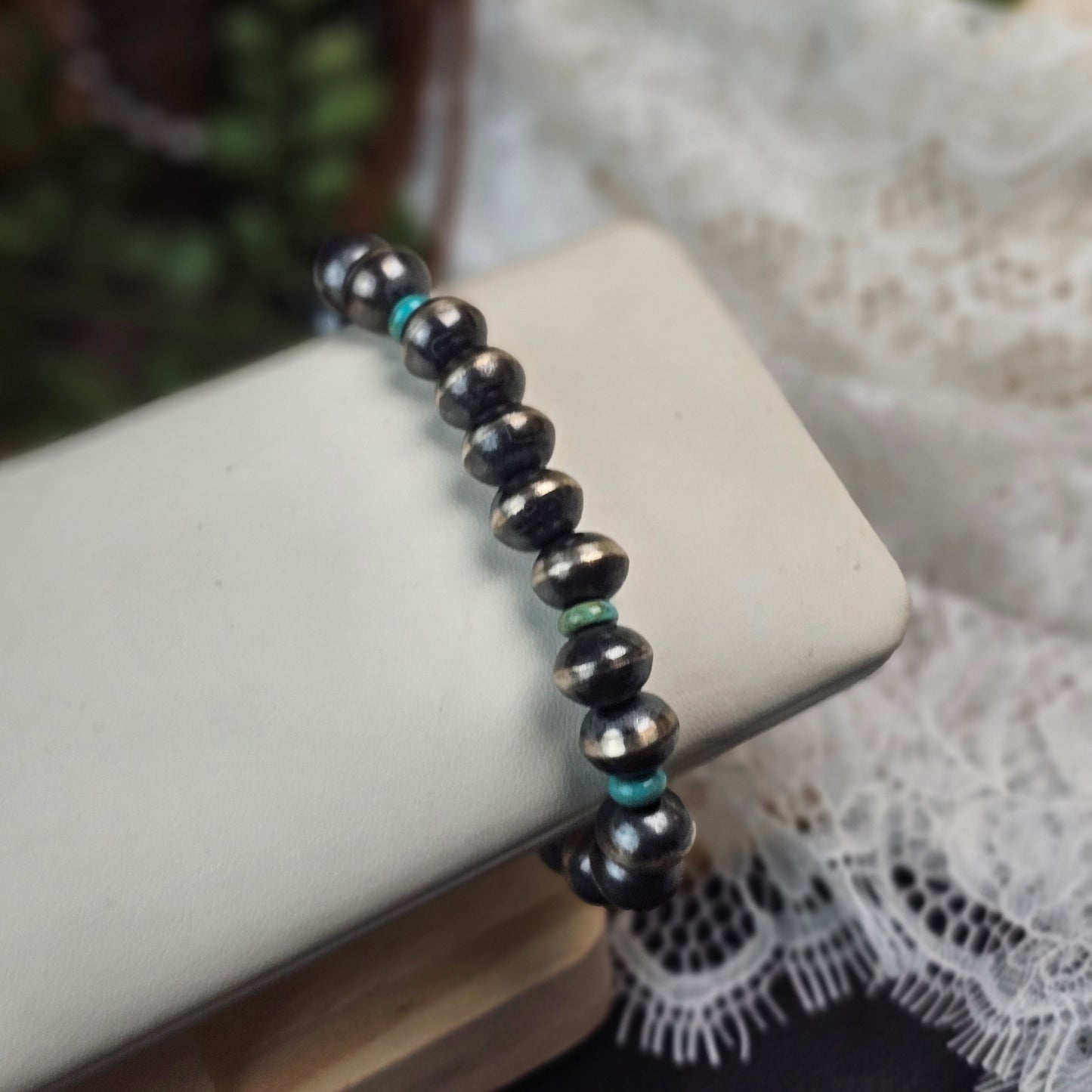 Navajo Pearl Stretch Bracelet w/ Royston Turquoise and Saucer Beads - Various Styles