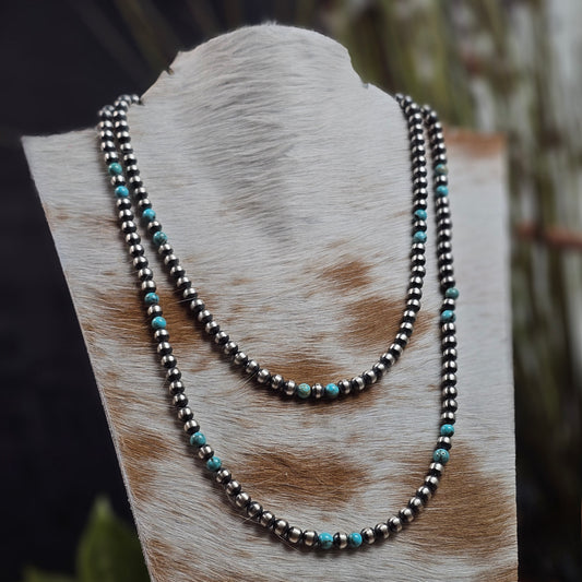 Navajo Pearl Necklace w/ Kingman Turquoise - Various Styles