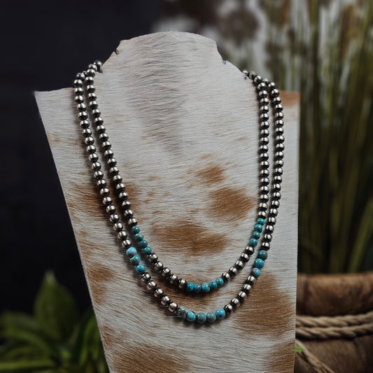 Navajo Pearl Necklace w/ Kingman Turquoise - Various Styles